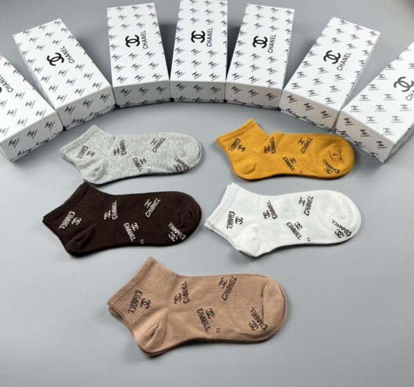 réplica,joyas,joyería,1:1,replica,fake,lujo,barato calcetines Chonel de última moda (5 pares por caja)