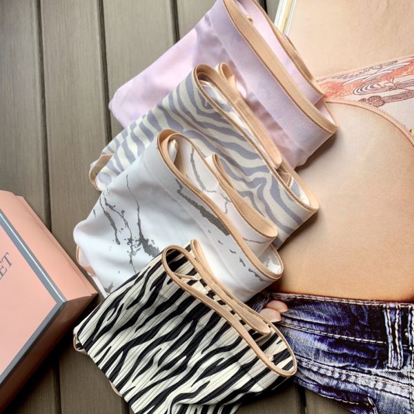 réplica,joyas,joyería,1:1,replica,fake,lujo,barato 【4 piezas】 ropa interior sin costuras de cintura media para mujer con estampado de nueva moda de Victoria’s Secret