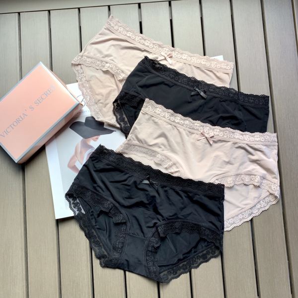 réplica,joyas,joyería,1:1,replica,fake,lujo,barato 【5 uds】Victoria’s Secret New Classic Victoria’s Secret Peach Heart Logo estampado Color sólido bragas sin costuras de cintura media para mujer