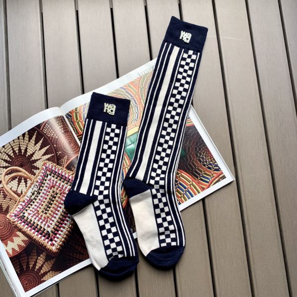 réplica,joyas,joyería,1:1,replica,fake,lujo,barato 1 par de nuevos calcetines de algodón a cuadros azules y blancos de Alexander Wang