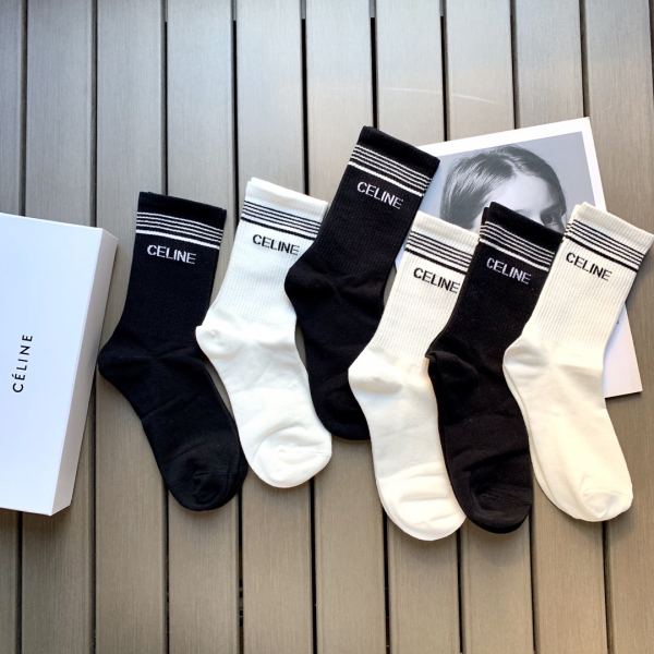 réplica,joyas,joyería,1:1,replica,fake,lujo,barato 6 pares de calcetines deportivos de algodón con letras Celine