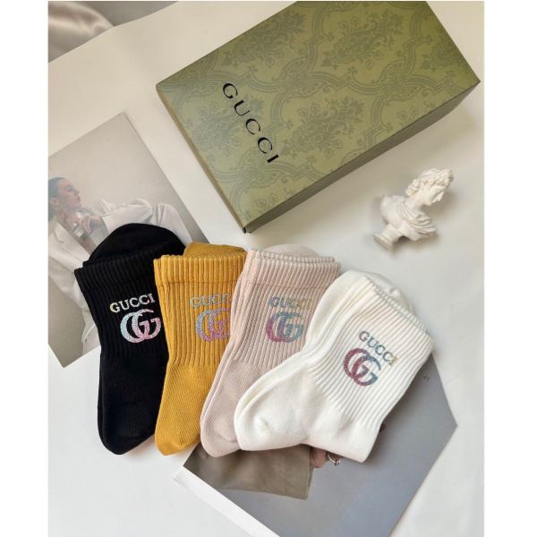 réplica,joyas,joyería,1:1,replica,fake,lujo,barato 4 pares de calcetines de media caña de mezcla de algodón para mujer de moda de Gucci