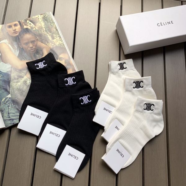 réplica,joyas,joyería,1:1,replica,fake,lujo,barato 6 pares de calcetines de algodón con el nuevo logotipo del Arco del Triunfo bordado de Celine