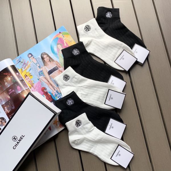 réplica,joyas,joyería,1:1,replica,fake,lujo,barato 6 pares calcetines Chonel algodón camelia bordado nuevo
