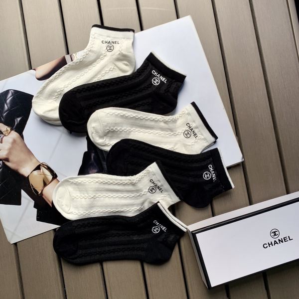 réplica,joyas,joyería,1:1,replica,fake,lujo,barato 6 pares de calcetines nuevos de algodón fino Chonel