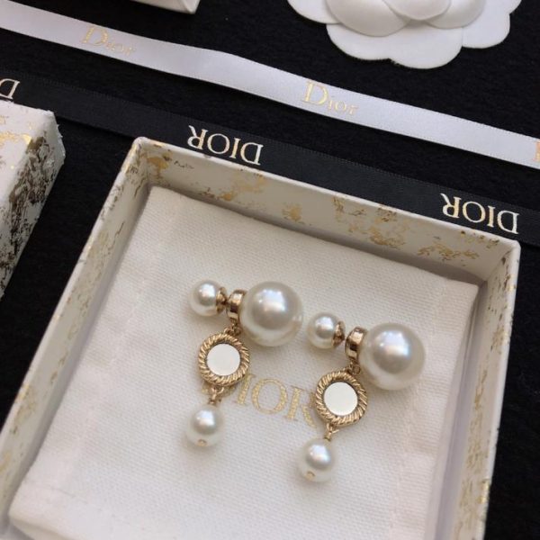 réplica,joyas,joyería,1:1,replica,fake,lujo,barato Pendientes colgantes de espejo redondo con cuentas dobles DIOR