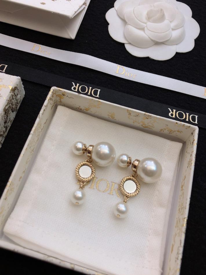 réplica,joyas,joyería,1:1,replica,fake,lujo,barato Pendientes colgantes de espejo redondo con cuentas dobles DIOR
