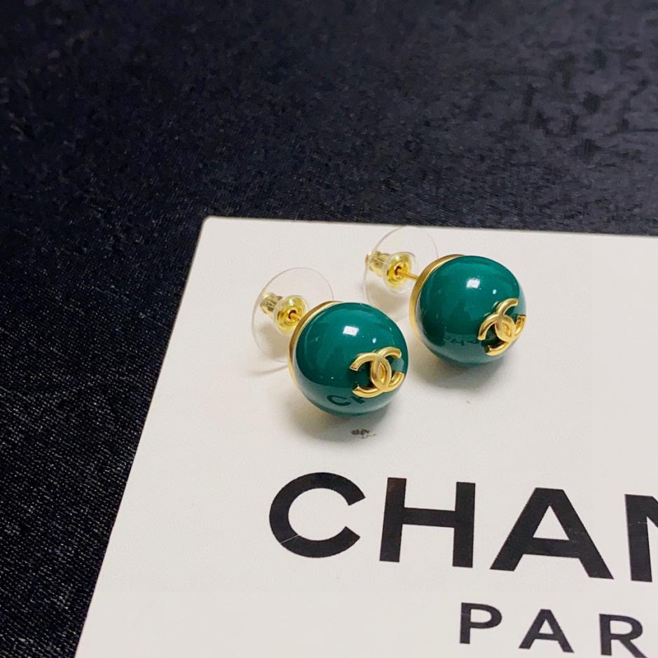 réplica,joyas,joyería,1:1,replica,fake,lujo,barato Aretes pequeños con perlas verdes Chanel Double C