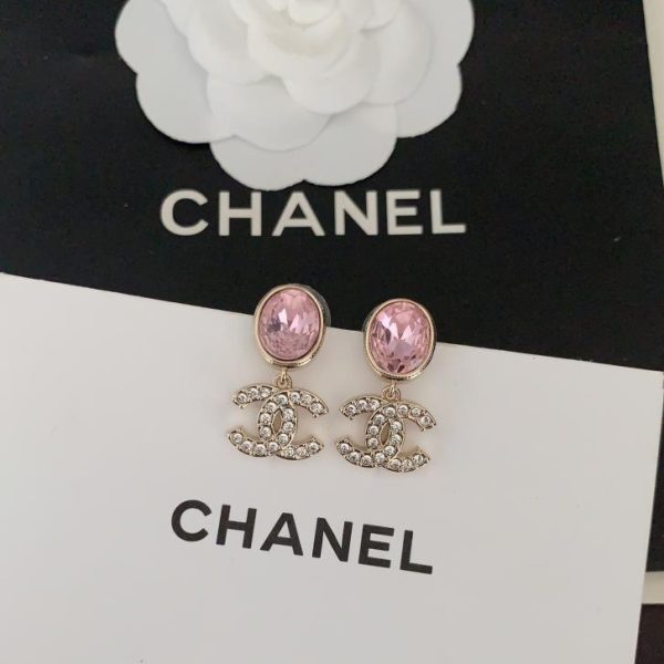 réplica,joyas,joyería,1:1,replica,fake,lujo,barato Pendientes Chanel ovalados con diamantes rosas cc