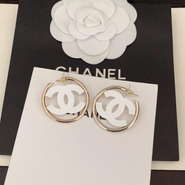 réplica,joyas,joyería,1:1,replica,fake,lujo,barato Ganchos para las orejas redondos cc blancos de Chanel