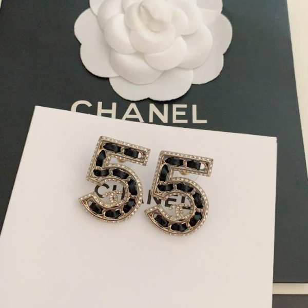 réplica,joyas,joyería,1:1,replica,fake,lujo,barato Pendientes Chanel de cuero negro de 5 palabras