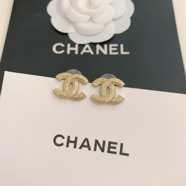 réplica,joyas,joyería,1:1,replica,fake,lujo,barato Pendientes dorados con textura de hoja de Chanel