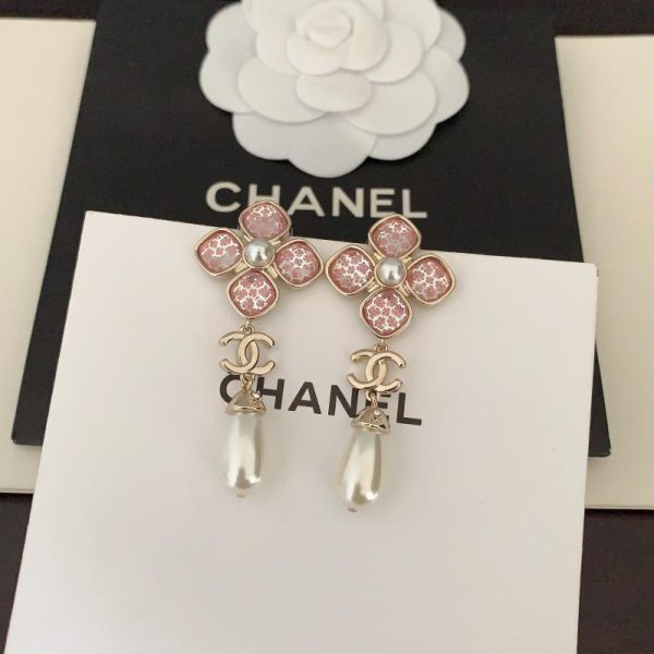 réplica,joyas,joyería,1:1,replica,fake,lujo,barato Pendientes Chanel de cristal rosa cc