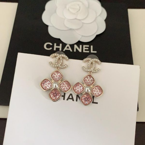 réplica,joyas,joyería,1:1,replica,fake,lujo,barato Pendientes Chanel de cristal rosa cc
