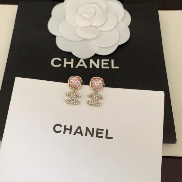 réplica,joyas,joyería,1:1,replica,fake,lujo,barato Pendientes Chanel de cristal rosa cc