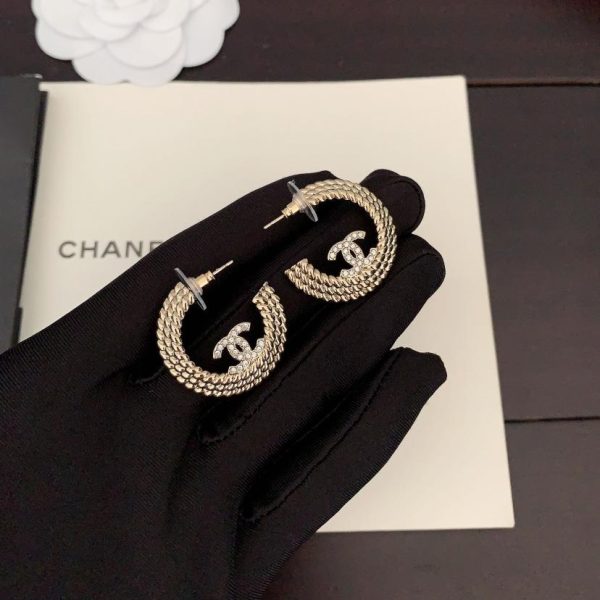 réplica,joyas,joyería,1:1,replica,fake,lujo,barato Ganchos para la oreja Chanel a rayas cc