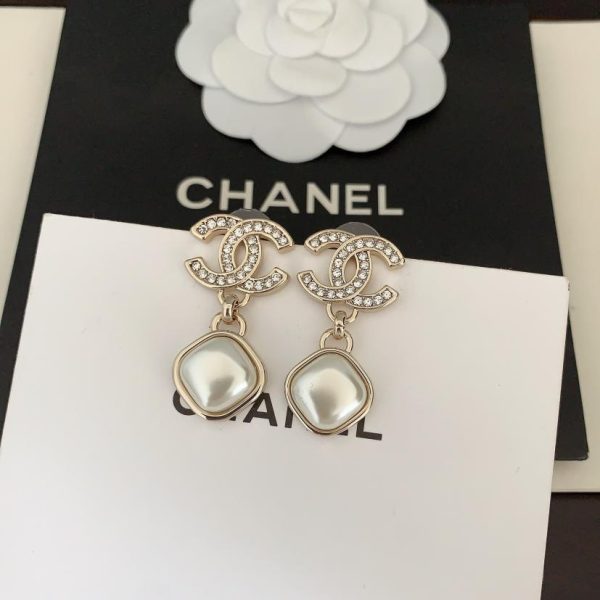réplica,joyas,joyería,1:1,replica,fake,lujo,barato Pendientes cuadrados de perlas blancas Chanel