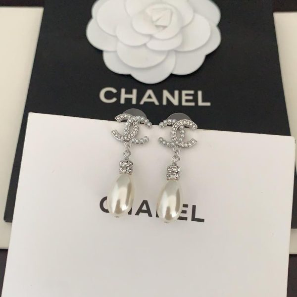 réplica,joyas,joyería,1:1,replica,fake,lujo,barato Pendientes colgantes de perlas de oro blanco Chanel