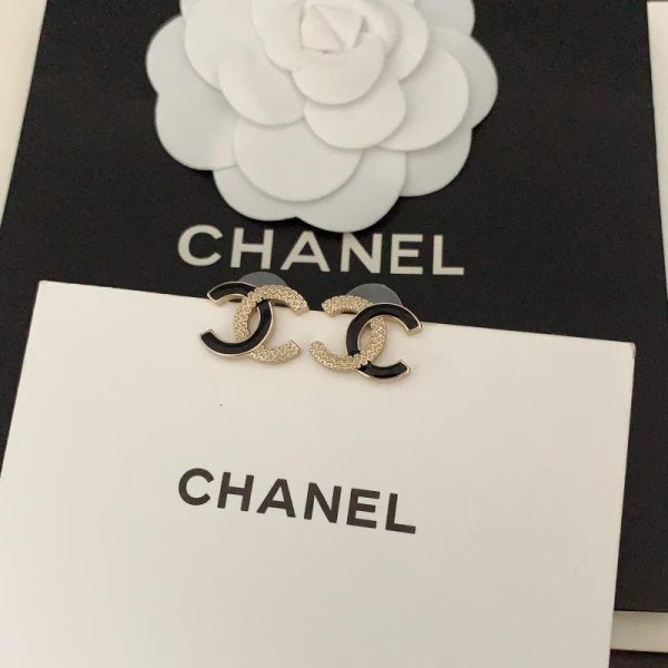 réplica,joyas,joyería,1:1,replica,fake,lujo,barato Pendientes Chanel cc texturizados negros