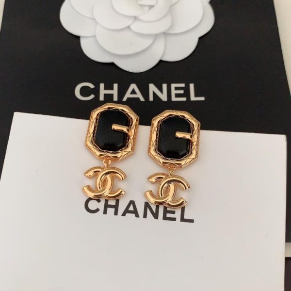 réplica,joyas,joyería,1:1,replica,fake,lujo,barato Pendientes cuadrados de cuero negro Chanel
