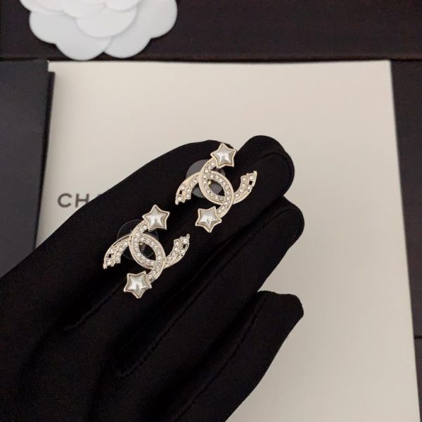 réplica,joyas,joyería,1:1,replica,fake,lujo,barato Pendientes Chanel estrella blanca de cinco puntas cc