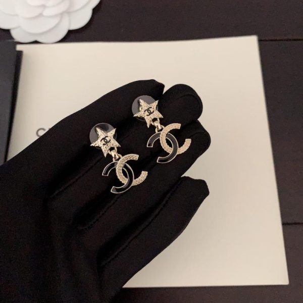 réplica,joyas,joyería,1:1,replica,fake,lujo,barato Pendientes Chanel estrella de cinco puntas bicolor negros