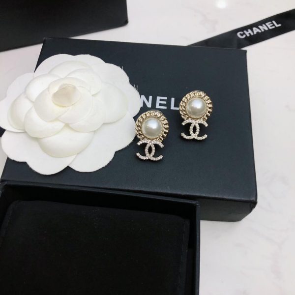 réplica,joyas,joyería,1:1,replica,fake,lujo,barato Pendientes de perlas con logotipo de Chanel