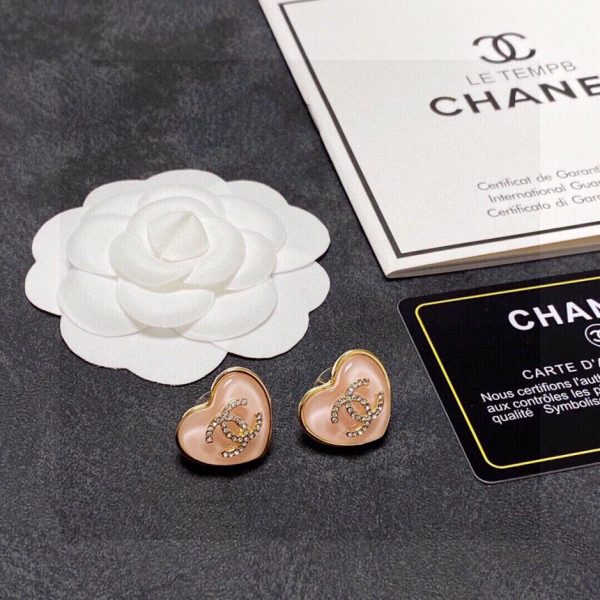 réplica,joyas,joyería,1:1,replica,fake,lujo,barato Aretes con doble C en forma de corazón rosa de Chanel