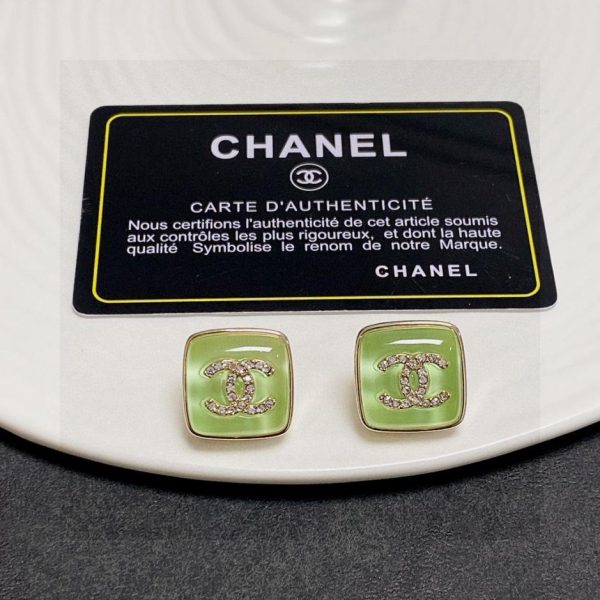 réplica,joyas,joyería,1:1,replica,fake,lujo,barato Pendientes Chanel con doble letra C y diamantes en color verde claro