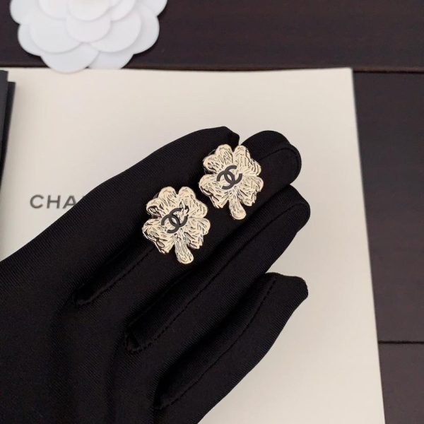 réplica,joyas,joyería,1:1,replica,fake,lujo,barato Pendientes Chanel trébol dorado claro cc