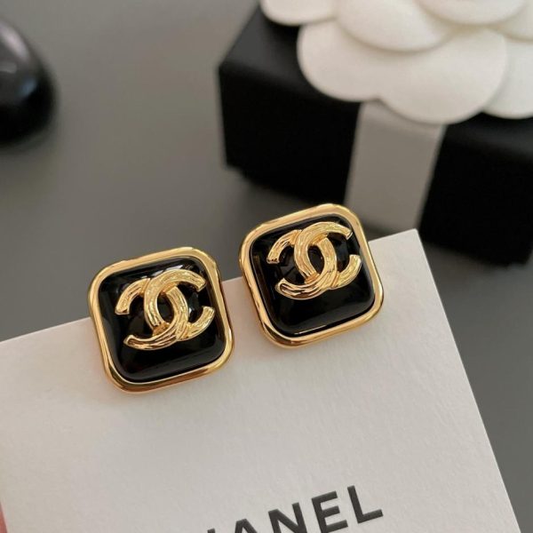 réplica,joyas,joyería,1:1,replica,fake,lujo,barato Pendientes Chanel cuadrados de oro negro.