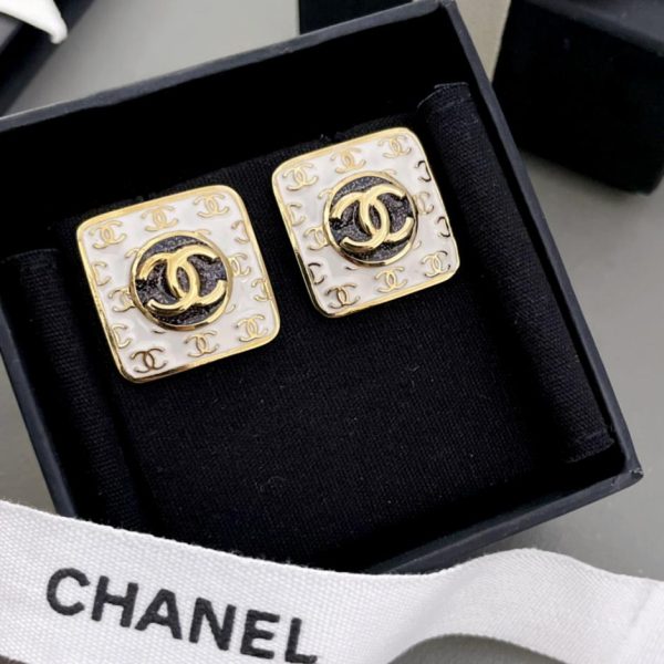 réplica,joyas,joyería,1:1,replica,fake,lujo,barato Pendientes c cuadrados de oro blanco fragante y gordo de Chanel