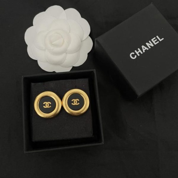 réplica,joyas,joyería,1:1,replica,fake,lujo,barato Pendientes Chanel redondos negros