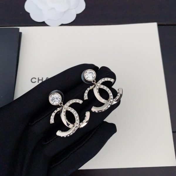 réplica,joyas,joyería,1:1,replica,fake,lujo,barato Pendientes Chanel con diamantes blancos cc