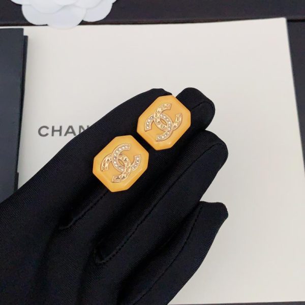 réplica,joyas,joyería,1:1,replica,fake,lujo,barato Pendientes Chanel de resina amarilla