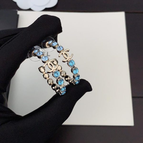 réplica,joyas,joyería,1:1,replica,fake,lujo,barato Ganchos para las orejas Chanel azul verde diamante cc
