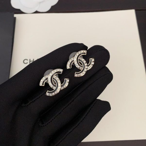 réplica,joyas,joyería,1:1,replica,fake,lujo,barato Pendientes Chanel cuadrados negros con diamantes y cristales cc