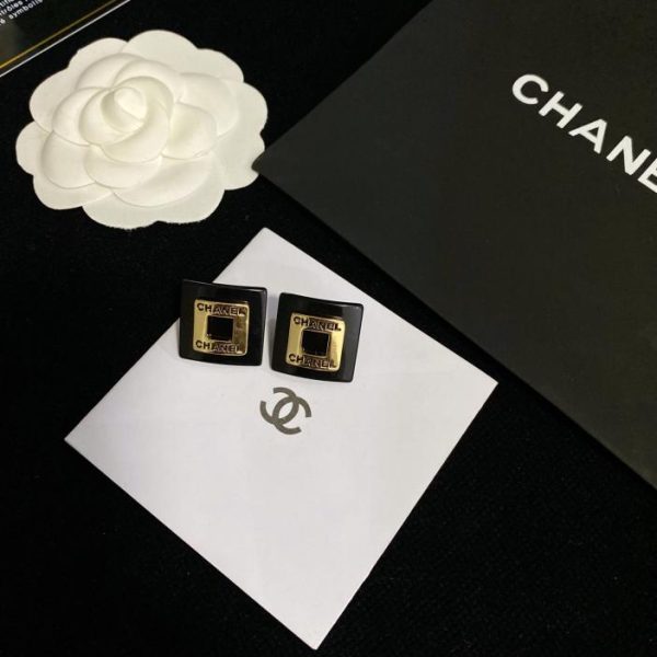 réplica,joyas,joyería,1:1,replica,fake,lujo,barato Pendientes Chanel cuadrados negros