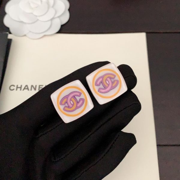 réplica,joyas,joyería,1:1,replica,fake,lujo,barato Pendientes Chanel cuadrados de resina cc