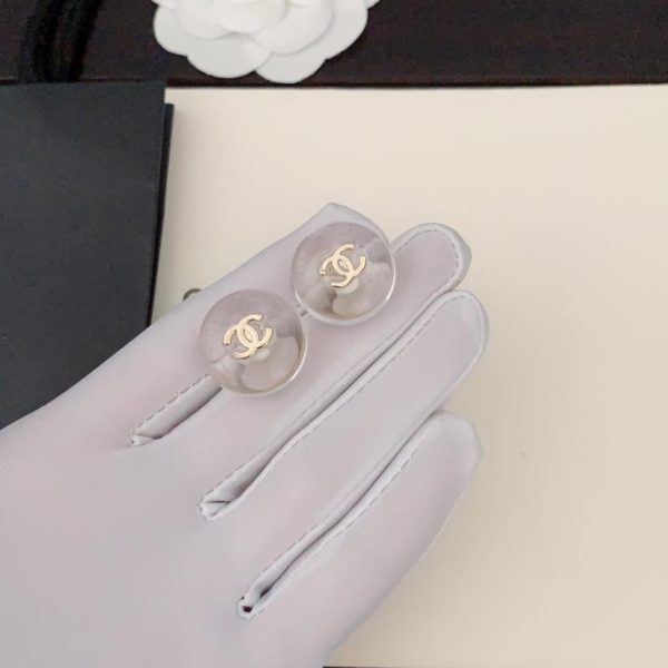 réplica,joyas,joyería,1:1,replica,fake,lujo,barato Pendientes redondos blancos transparentes de Chanel