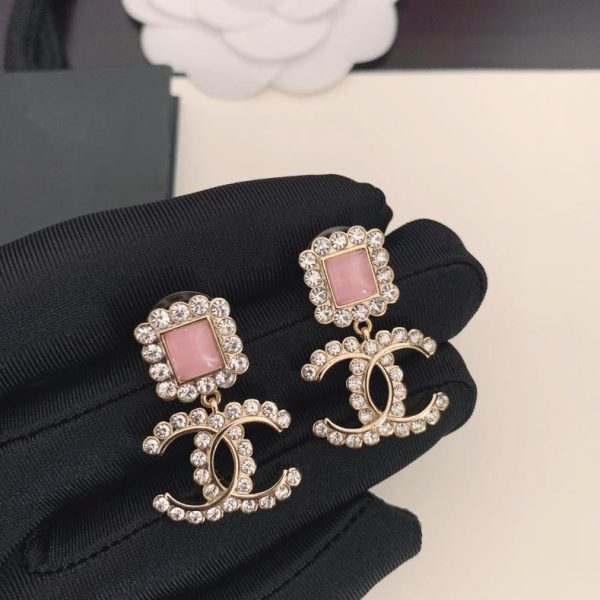 réplica,joyas,joyería,1:1,replica,fake,lujo,barato Pendientes Chanel de cristal rosa