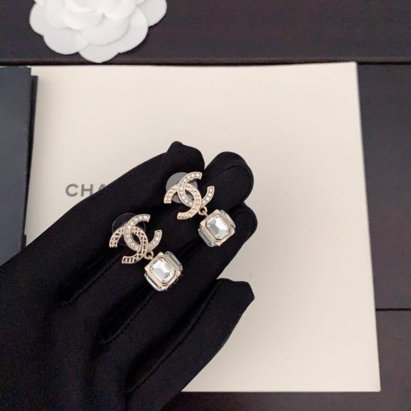 réplica,joyas,joyería,1:1,replica,fake,lujo,barato Pendientes Chanel cuadrados con diamantes cc
