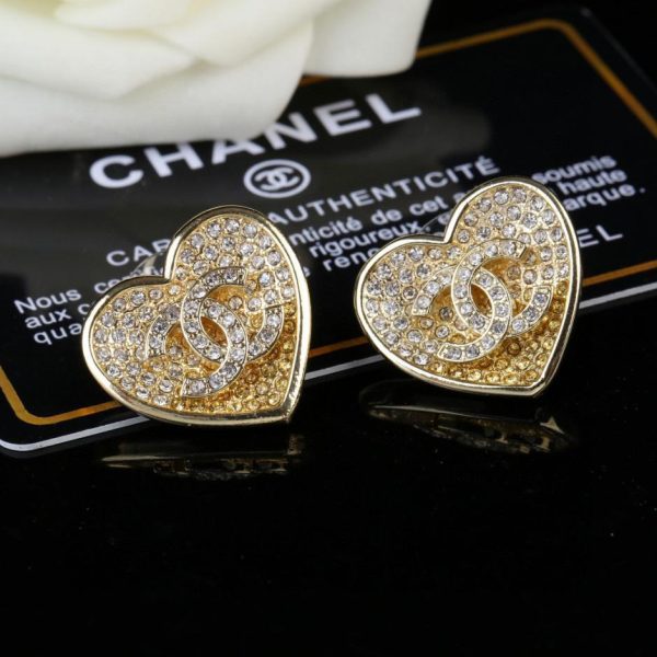 réplica,joyas,joyería,1:1,replica,fake,lujo,barato Pendientes grandes con corazón de diamantes de imitación degradados de Chanel