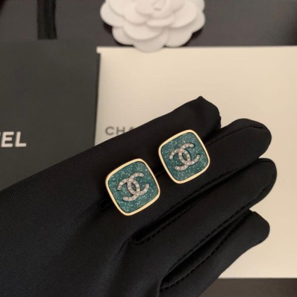 réplica,joyas,joyería,1:1,replica,fake,lujo,barato Aretes cuadrados verdes de Chanel