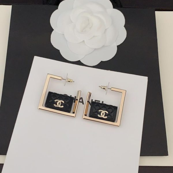 réplica,joyas,joyería,1:1,replica,fake,lujo,barato Pendientes cuadrados bolso negro Chanel