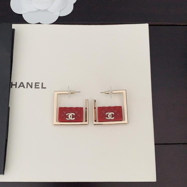 réplica,joyas,joyería,1:1,replica,fake,lujo,barato Pendientes cuadrados de bolso rojo Chanel