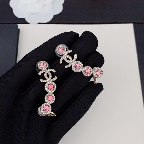 réplica,joyas,joyería,1:1,replica,fake,lujo,barato Pendientes y clips para las orejas con diamantes redondos rosas de Chanel