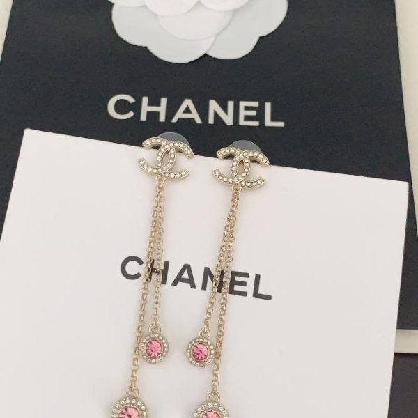 réplica,joyas,joyería,1:1,replica,fake,lujo,barato Pendientes y clips para las orejas con diamantes redondos rosas de Chanel