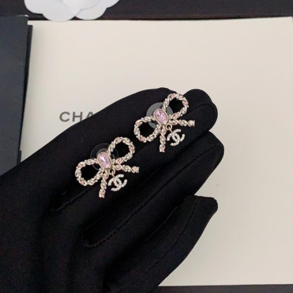 réplica,joyas,joyería,1:1,replica,fake,lujo,barato Pendientes con lazo de diamantes rosas de Chanel