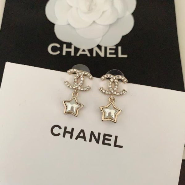 réplica,joyas,joyería,1:1,replica,fake,lujo,barato Pendientes Chanel con estrella de cinco puntas y perlas blancas